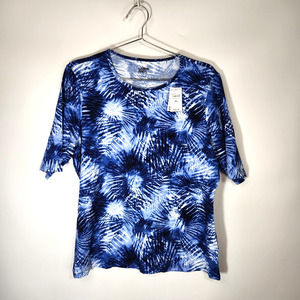 Lands End Size XL Swim Shirt Short Sleeve Rash Guard UPF 50 Navy Blue Tie Dye